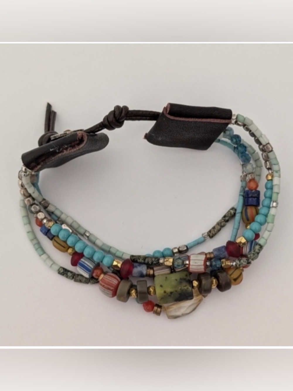 Johnny Was Multicolor Beaded And Leather Bracelet With Button
Closure